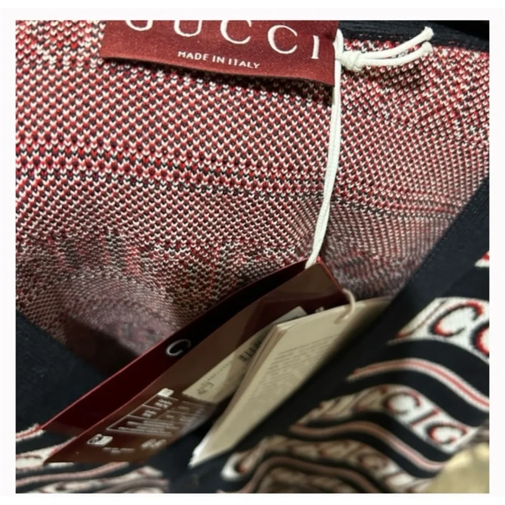 Gucci logo, cotton jacquard cardigan in ink, red and white size XL